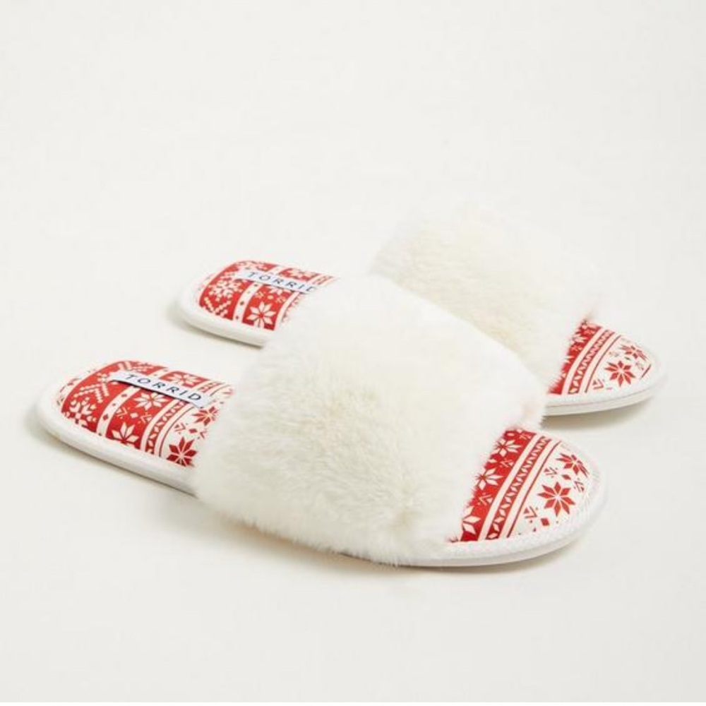 Torrid Red and White Fuzzy Slippers